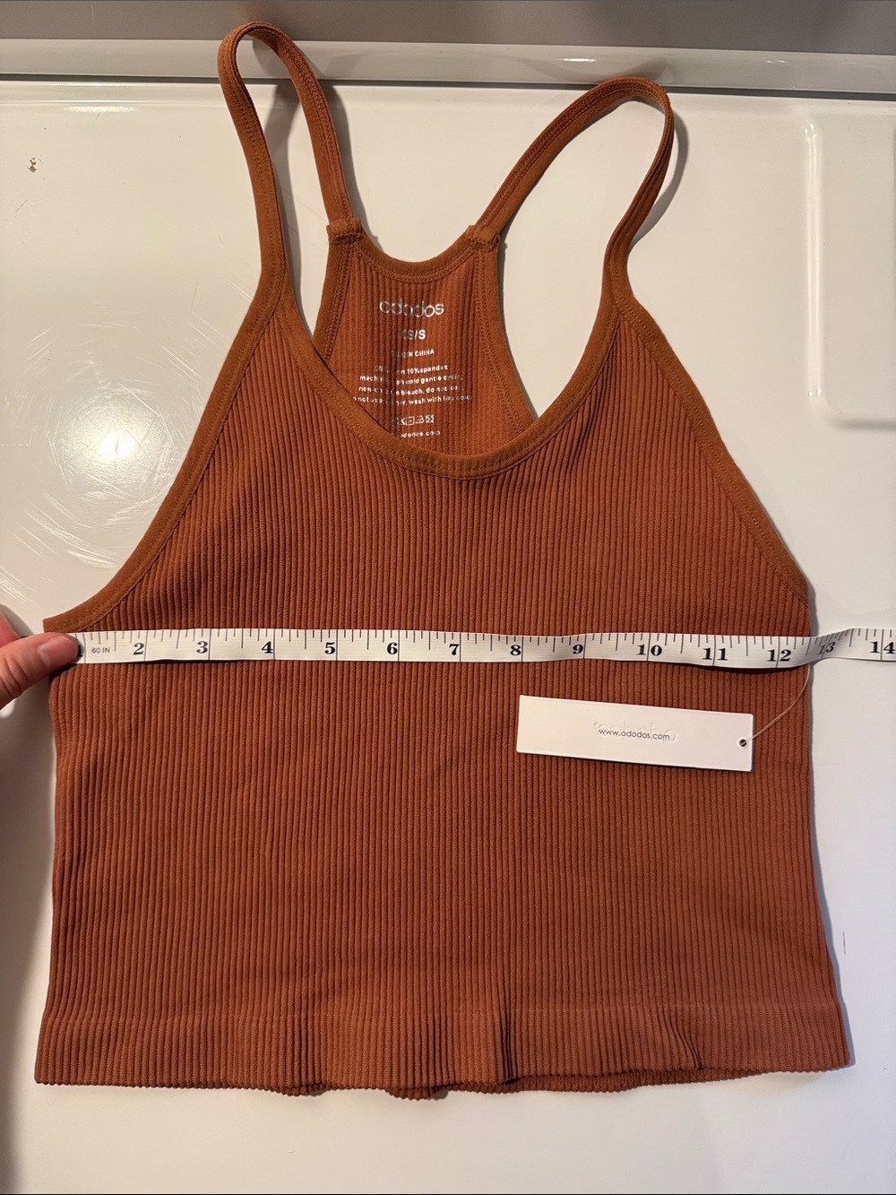 Ribbed Racerback Crop Tank in Rust Brown
